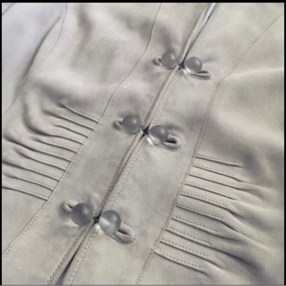 ANNE KLEIN Mandarin Collar Pin-Tuck Suede Leather Jacket VINTAGE - Picture 8 of 15